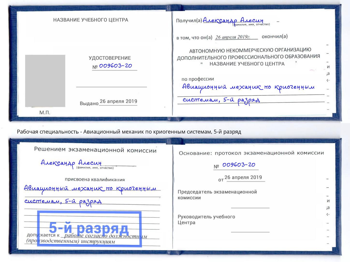 корочка 5-й разряд Авиационный механик по криогенным системам Северодвинск