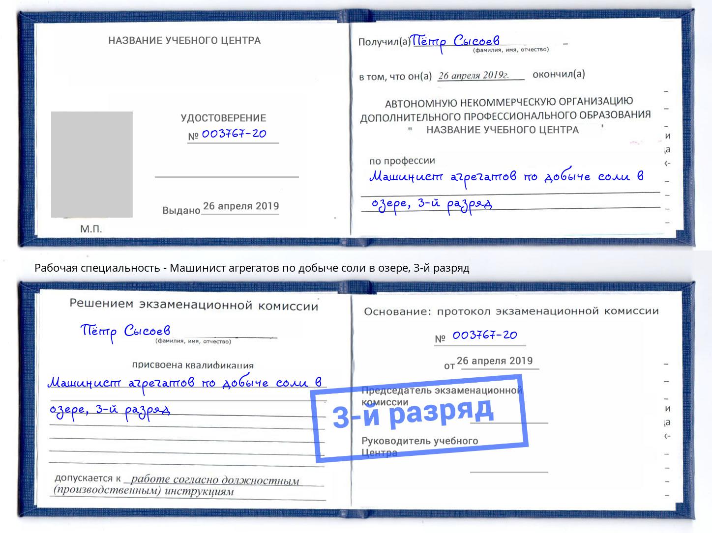 корочка 3-й разряд Машинист агрегатов по добыче соли в озере Северодвинск