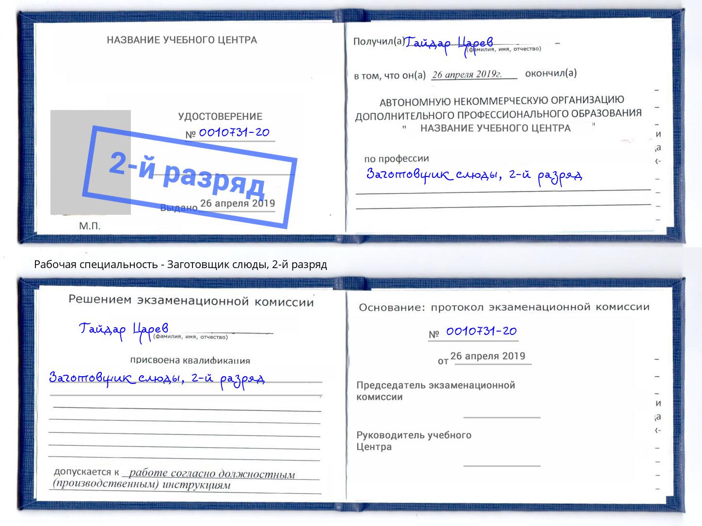 корочка 2-й разряд Заготовщик слюды Северодвинск