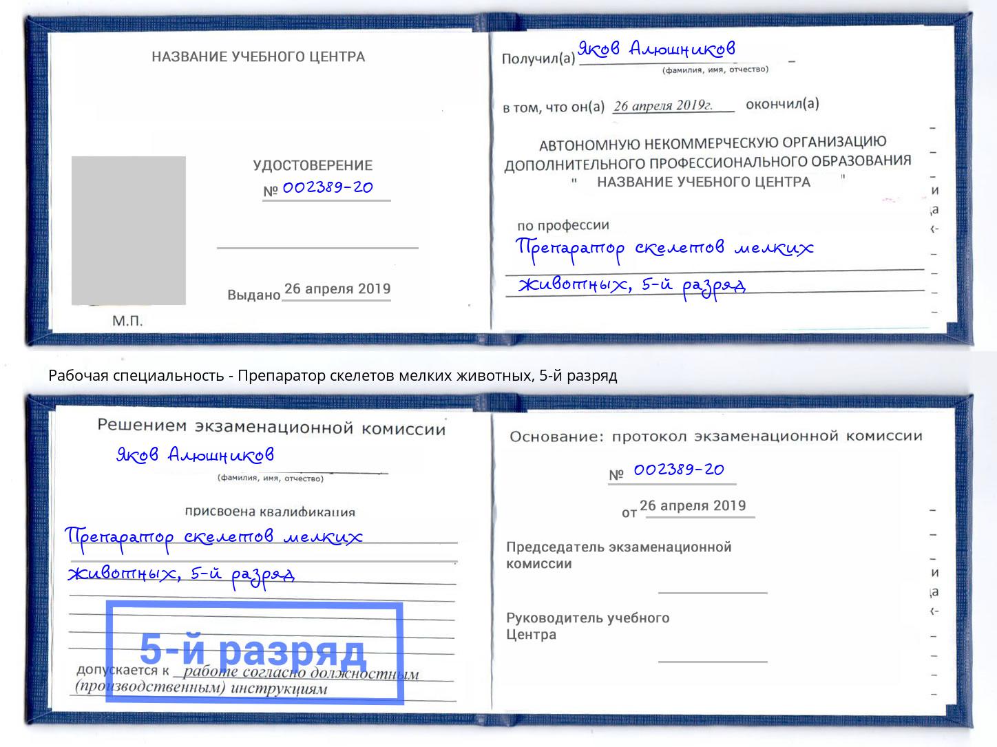 корочка 5-й разряд Препаратор скелетов мелких животных Северодвинск
