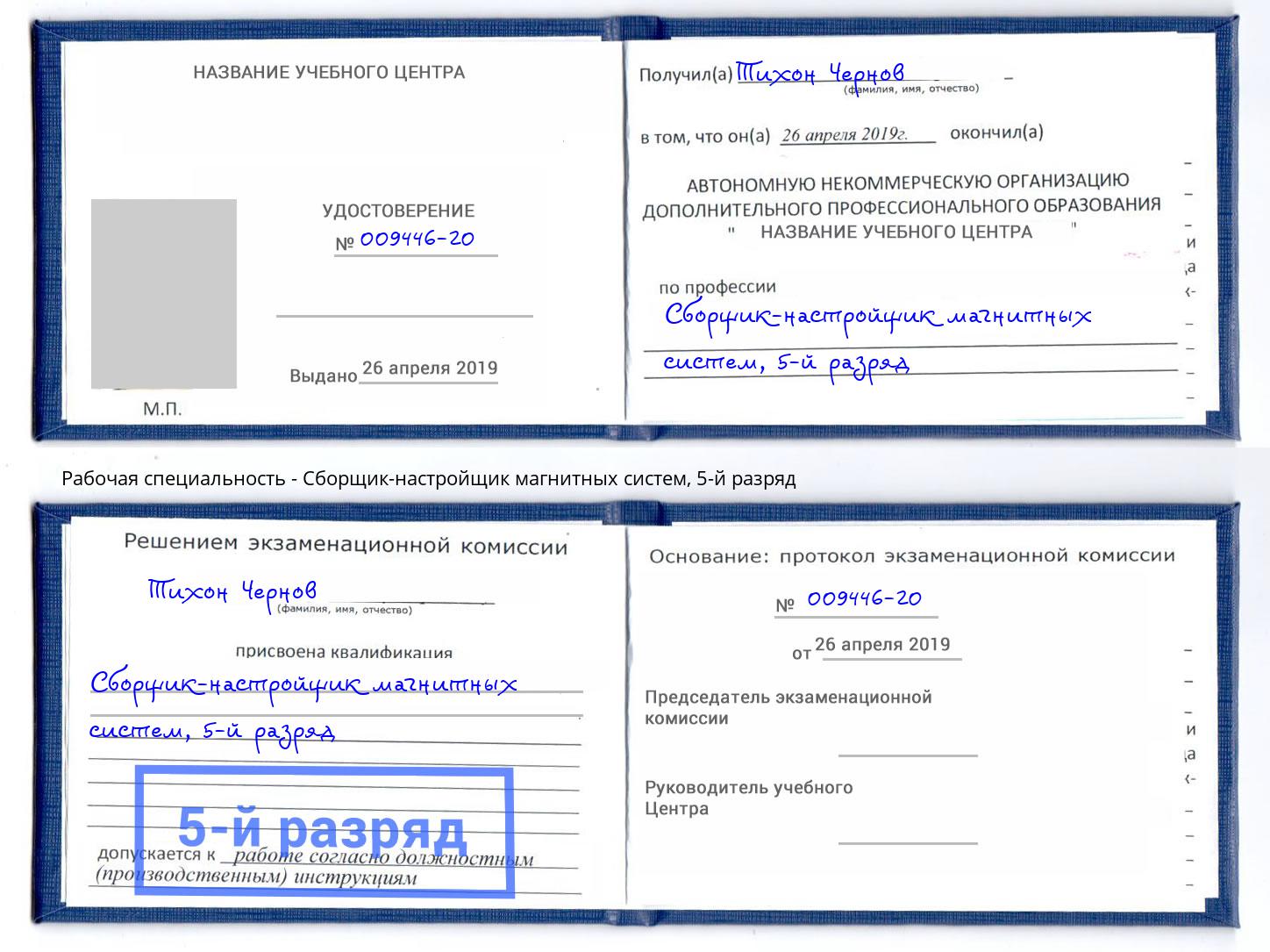 корочка 5-й разряд Сборщик-настройщик магнитных систем Северодвинск