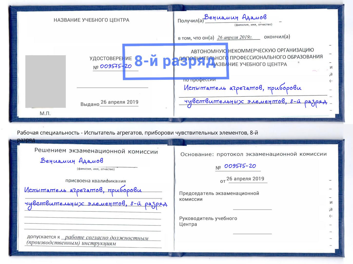 корочка 8-й разряд Испытатель агрегатов, приборови чувствительных элементов Северодвинск